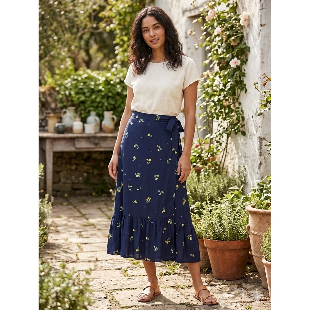 Gap Cottagecore grandmacore prairie chic Navy Ruffle Wrap Midi Skirt Tall M